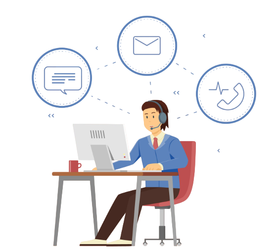 Support specialist ready to answer over chat, email, or phone